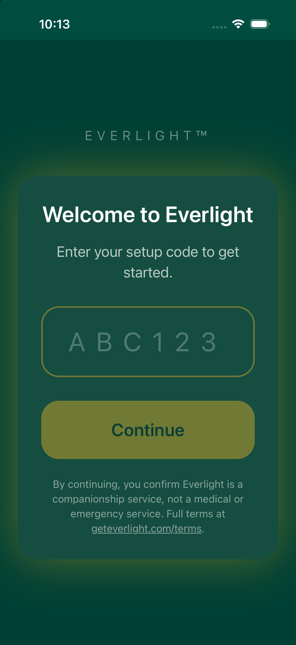 The Everlight app pairing screen